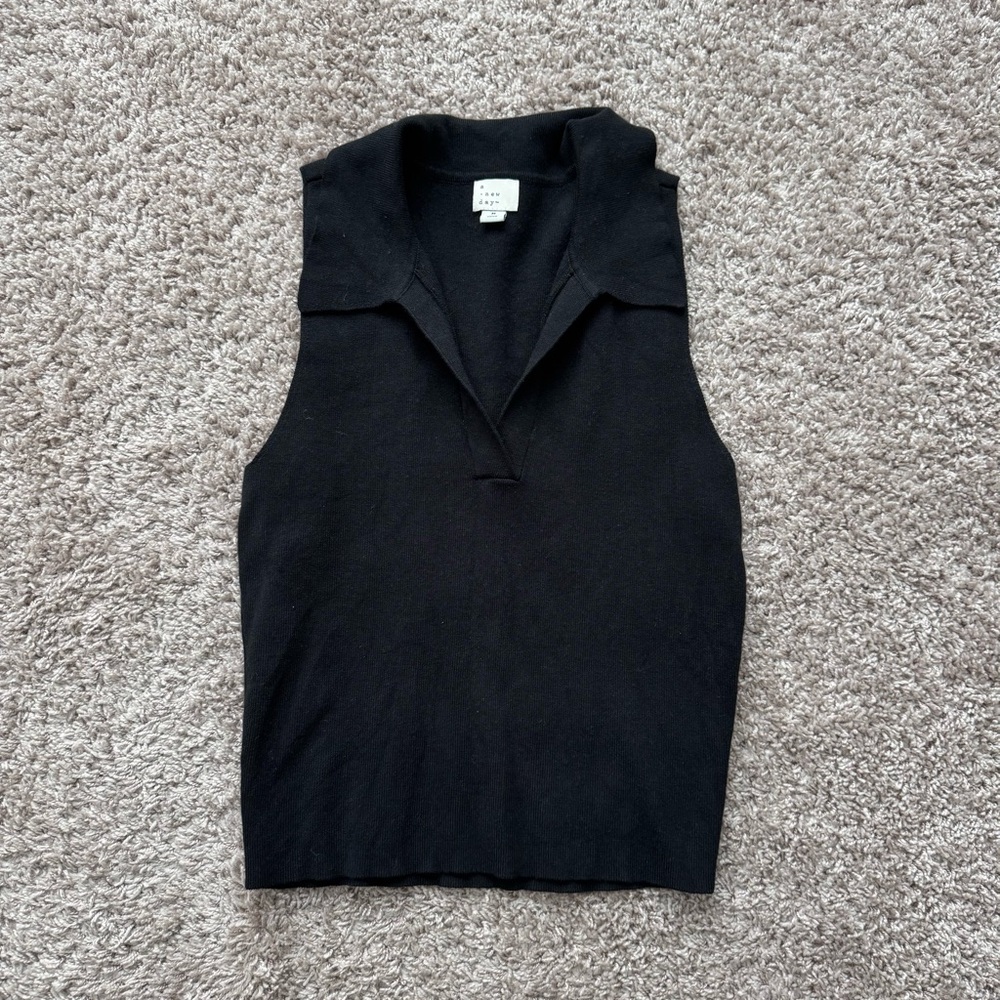 A New Day Polo Collar Pullover Sweater Tank - Black Size Medium